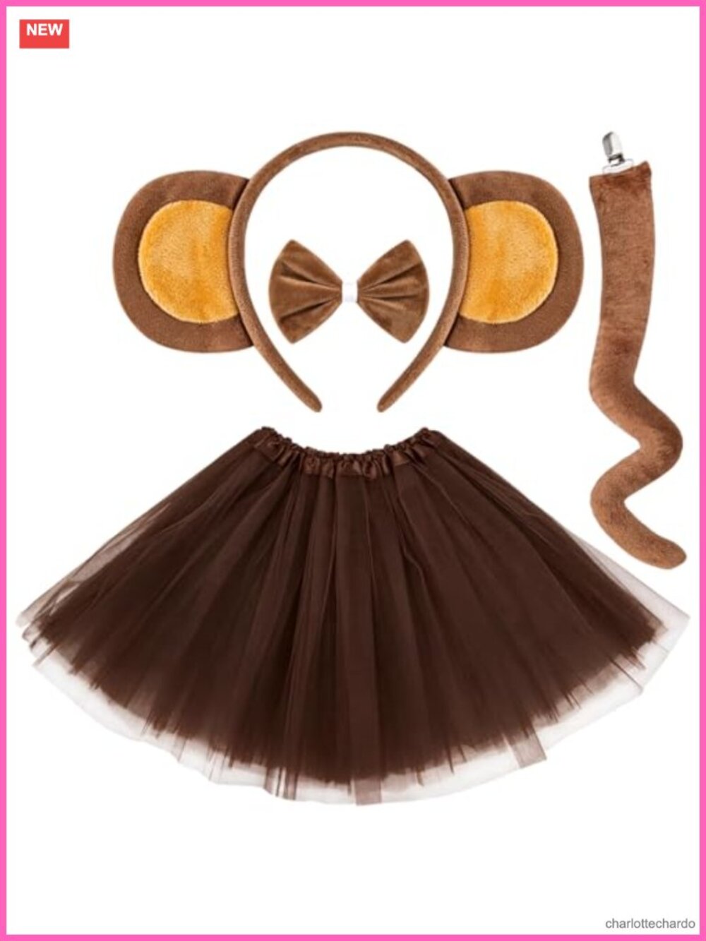Monkey Costume Set Plush Dress Headband Bow Tie Tail Tutu Halloween Cosplay
